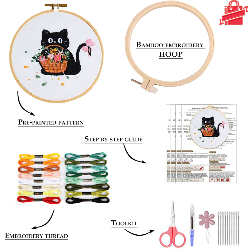 Animal Black Cat Embroidery Kit