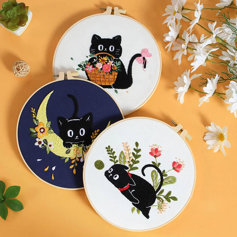 Animal Black Cat Embroidery Kit