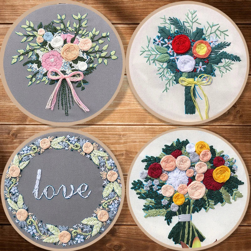 Embroidery hoop flowers 4 Kit for Beginner