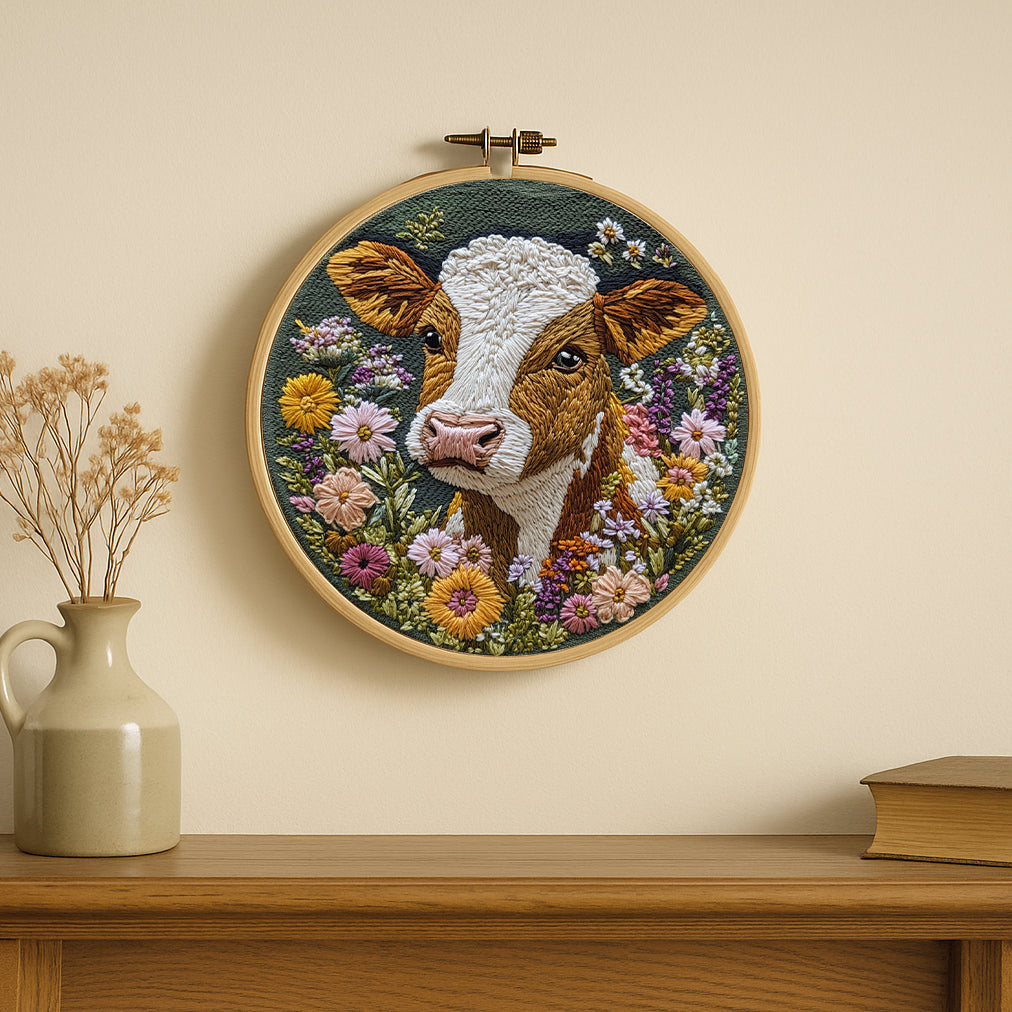 Pasture Charm Cow Embroidery Kit