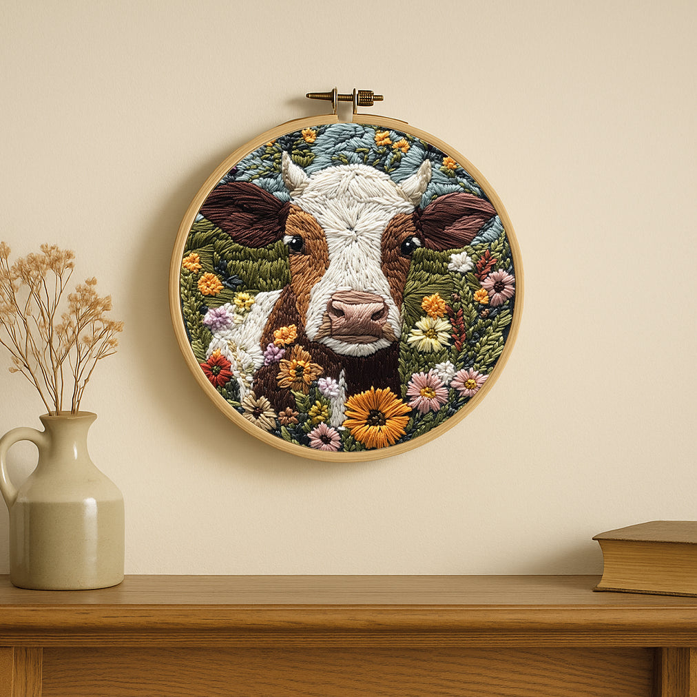 Pasture Charm Cow Embroidery Kit