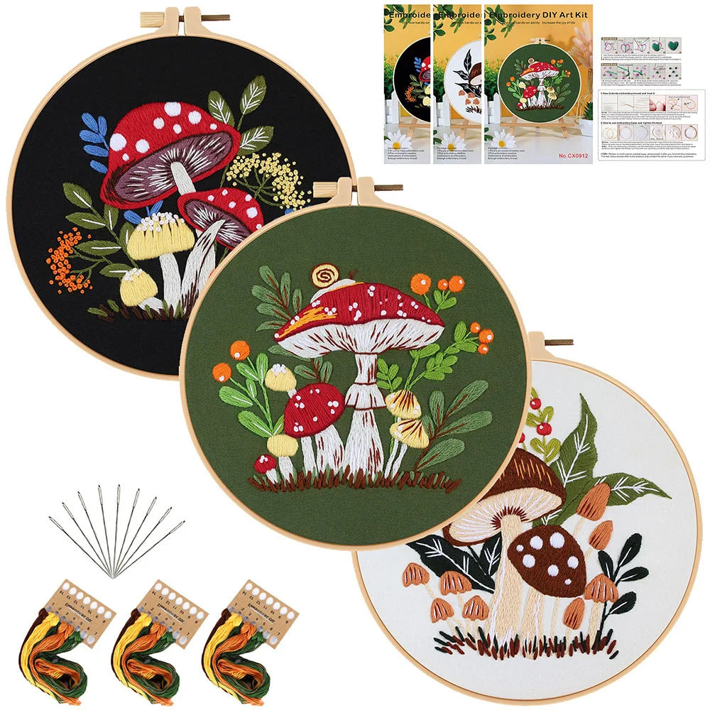 Mushroom World -Themed DIY Embroidery Kits
