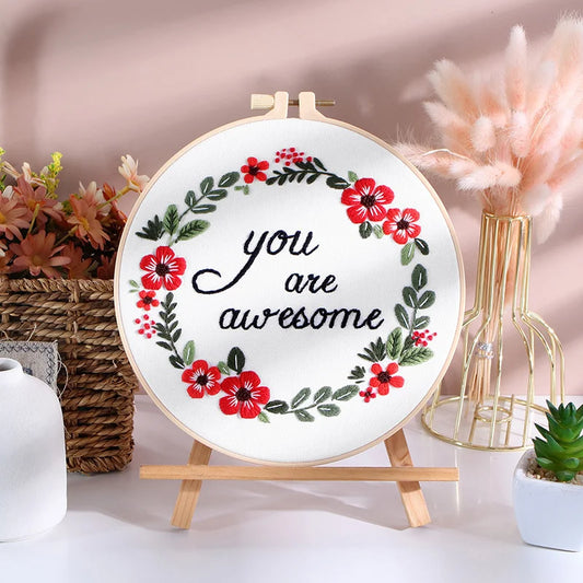 Positivity Floral Wreath Embroidery Kits