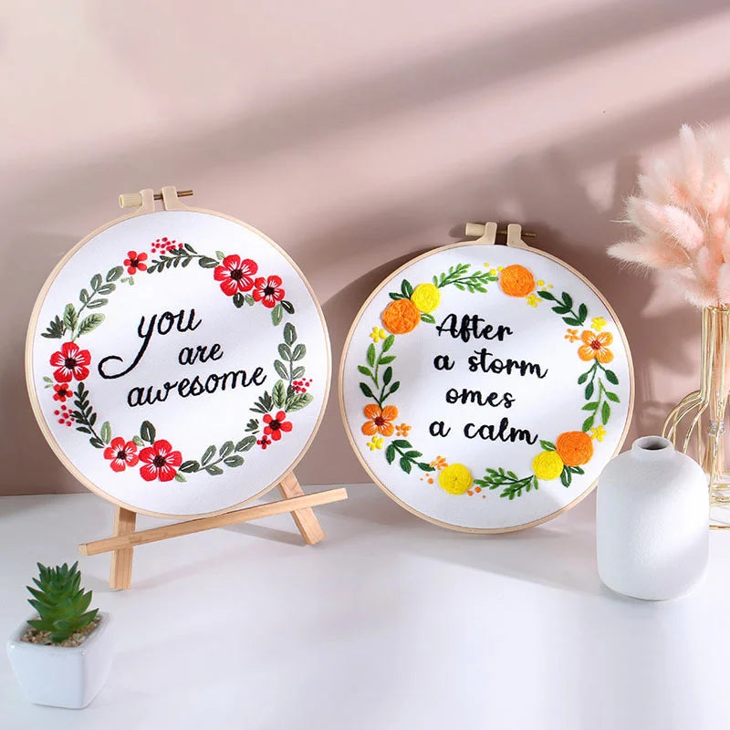 Positivity Floral Wreath Embroidery Kits