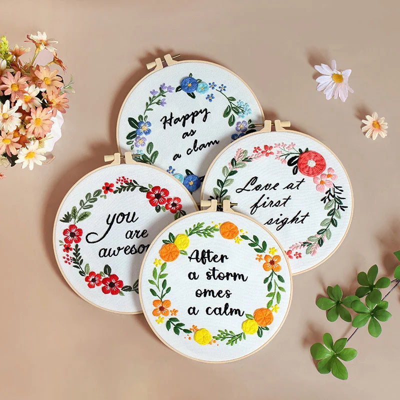 Positivity Floral Wreath Embroidery Kits