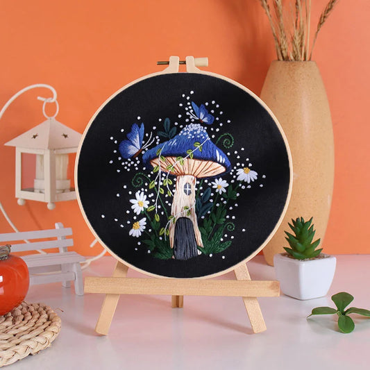 Enchanted Mushroom and Pumpkin House Embroidery Kit
