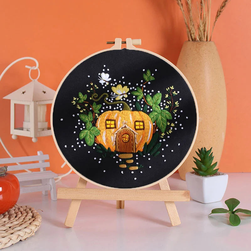 Enchanted Mushroom and Pumpkin House Embroidery Kit