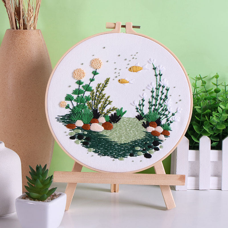 Fresh Water Plants and Little Fish Hand-Embroidery Kit