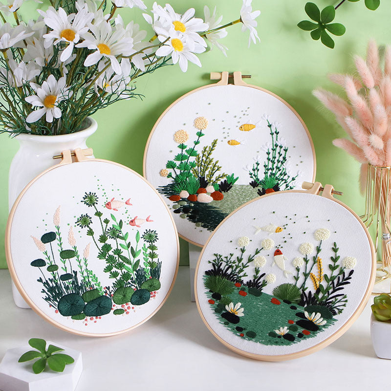 Fresh Water Plants and Little Fish Hand-Embroidery Kit