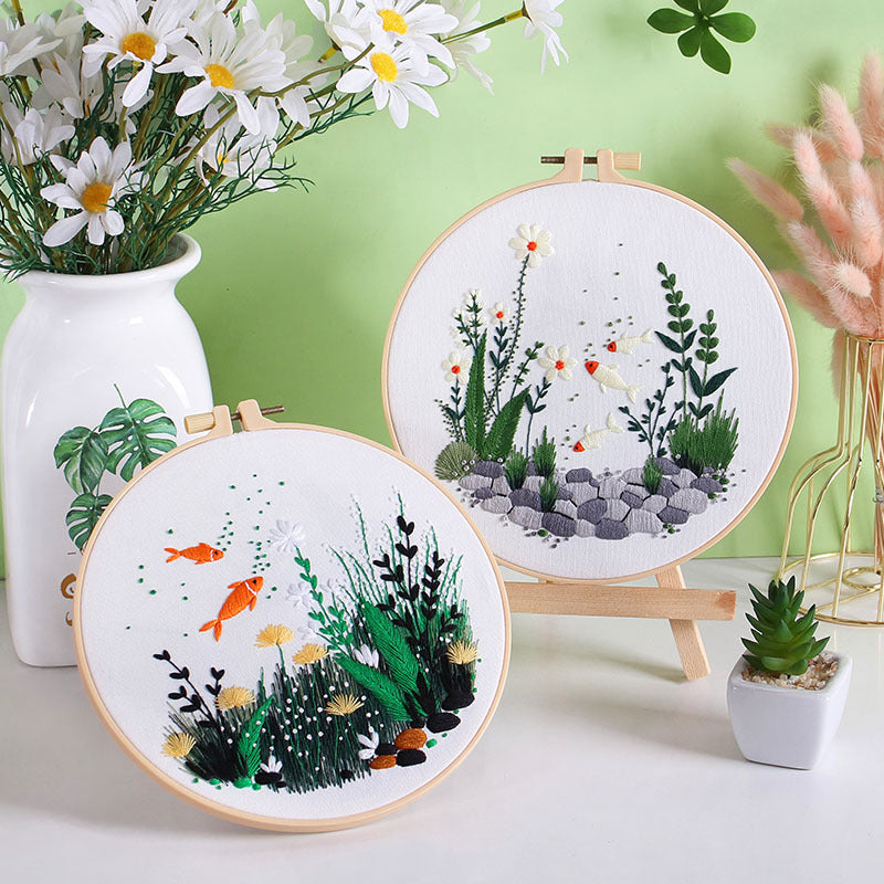 Fresh Water Plants and Little Fish Hand-Embroidery Kit