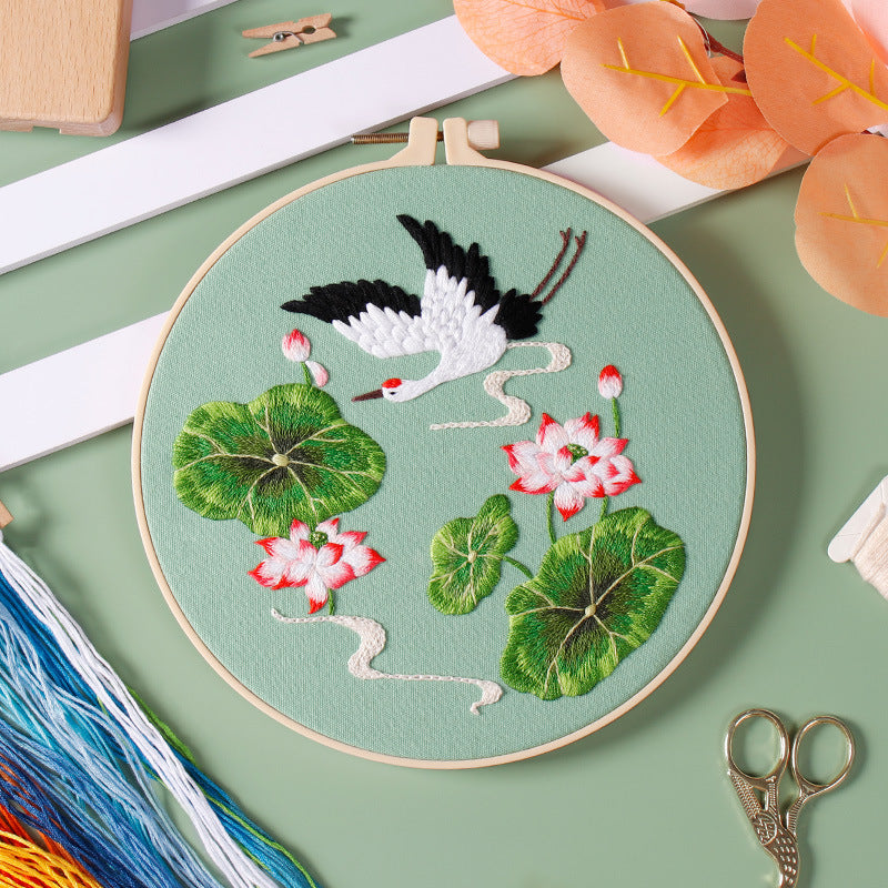 Cranberry Crane Cloud Hand-Embroidery Kit