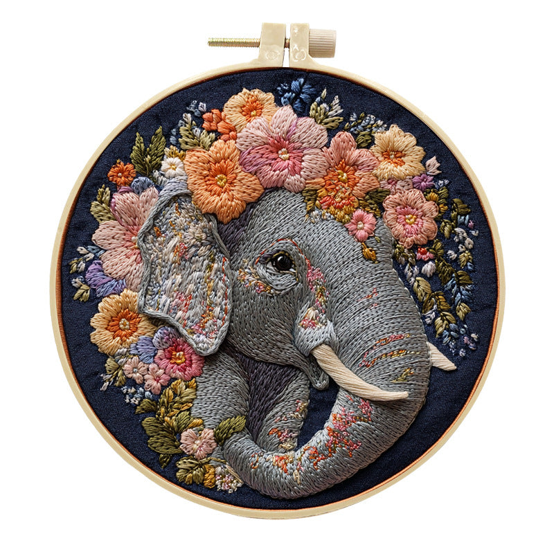 DIY Embroidery Elephant Flower Handmade Fabric Craft Kit