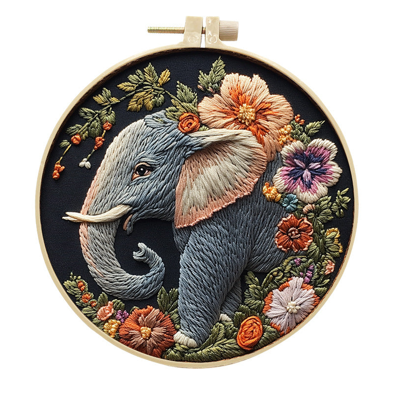 DIY Embroidery Elephant Flower Handmade Fabric Craft Kit