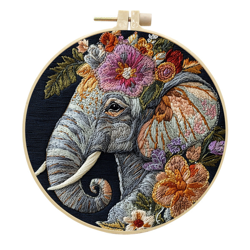 DIY Embroidery Elephant Flower Handmade Fabric Craft Kit