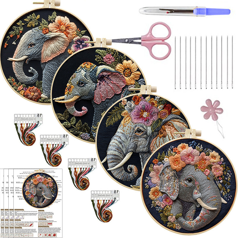 DIY Embroidery Elephant Flower Handmade Fabric Craft Kit