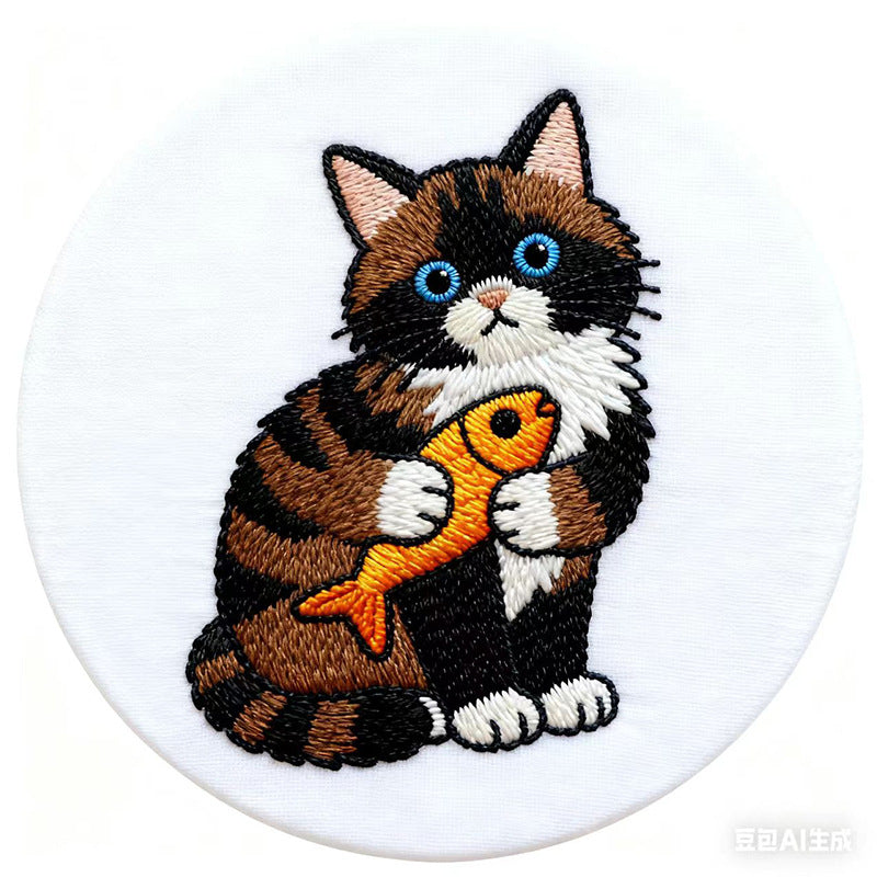 Poke-and-Stitch Kit for Handmade Fabric Kitten