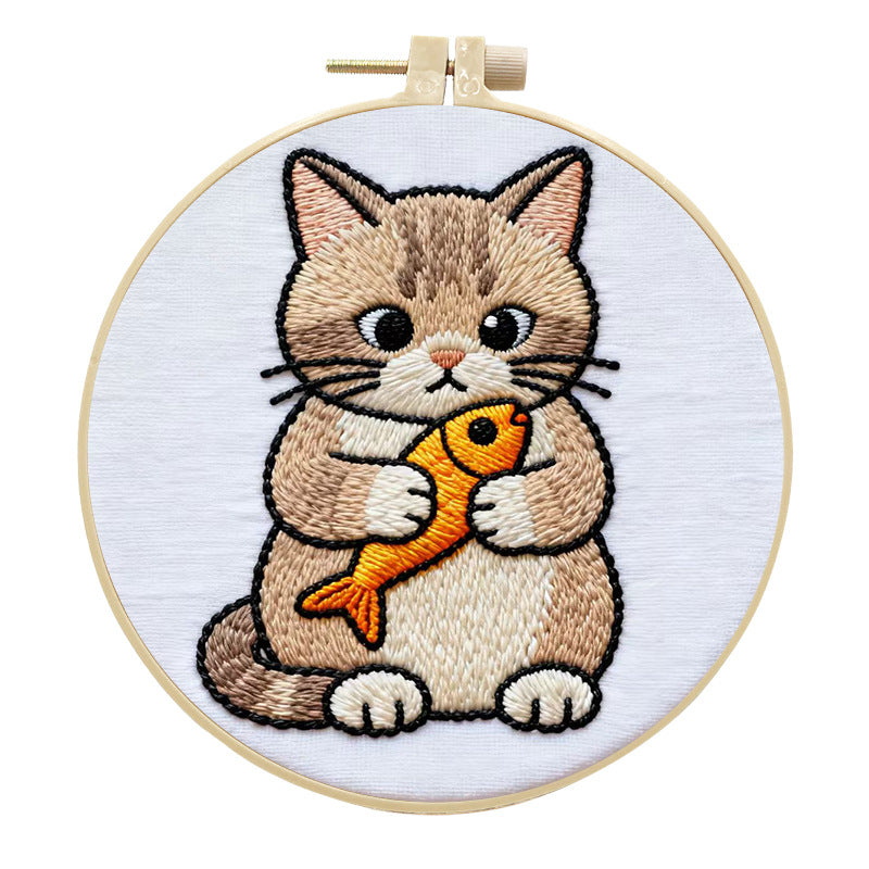 Poke-and-Stitch Kit for Handmade Fabric Kitten