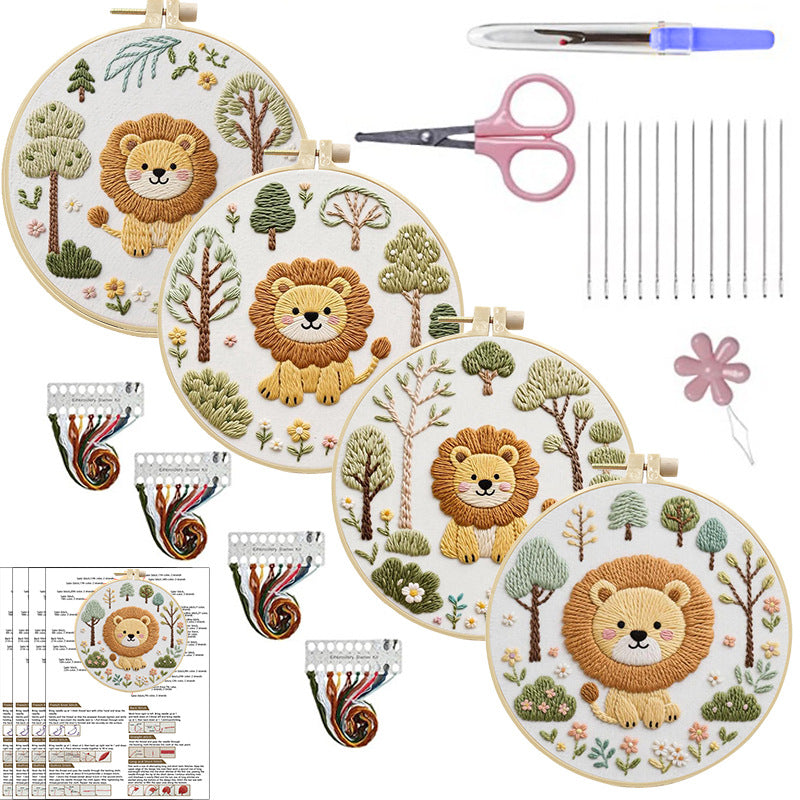 Handmade Fabric Craft Kit for Embroidered Pet Lion