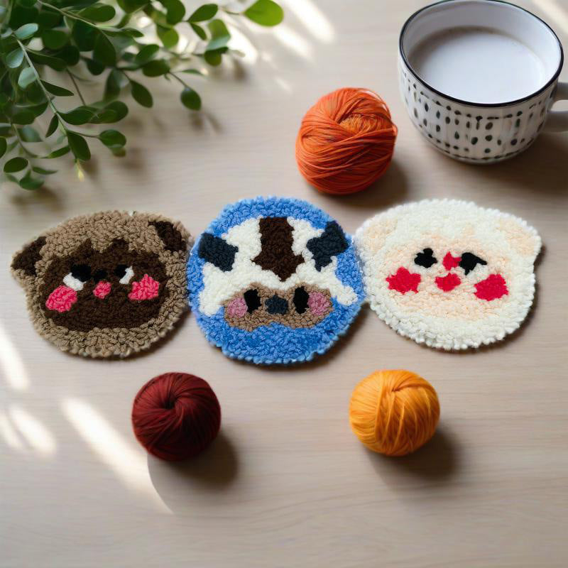 DIY Embroidery Kit for Creamy Lamb Fleece Coasters