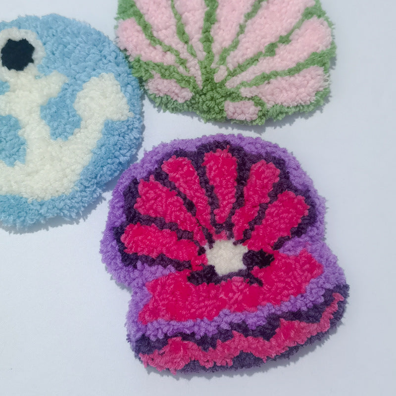 DIY Embroidery Kit for Shell-Patterned Plush Coasters
