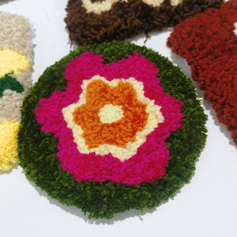 DIY Embroidery Kit for Plush Coasters with Flower Motif