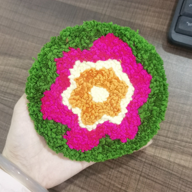 DIY Embroidery Kit for Plush Coasters with Flower Motif