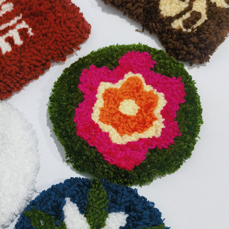 DIY Embroidery Kit for Plush Coasters with Flower Motif