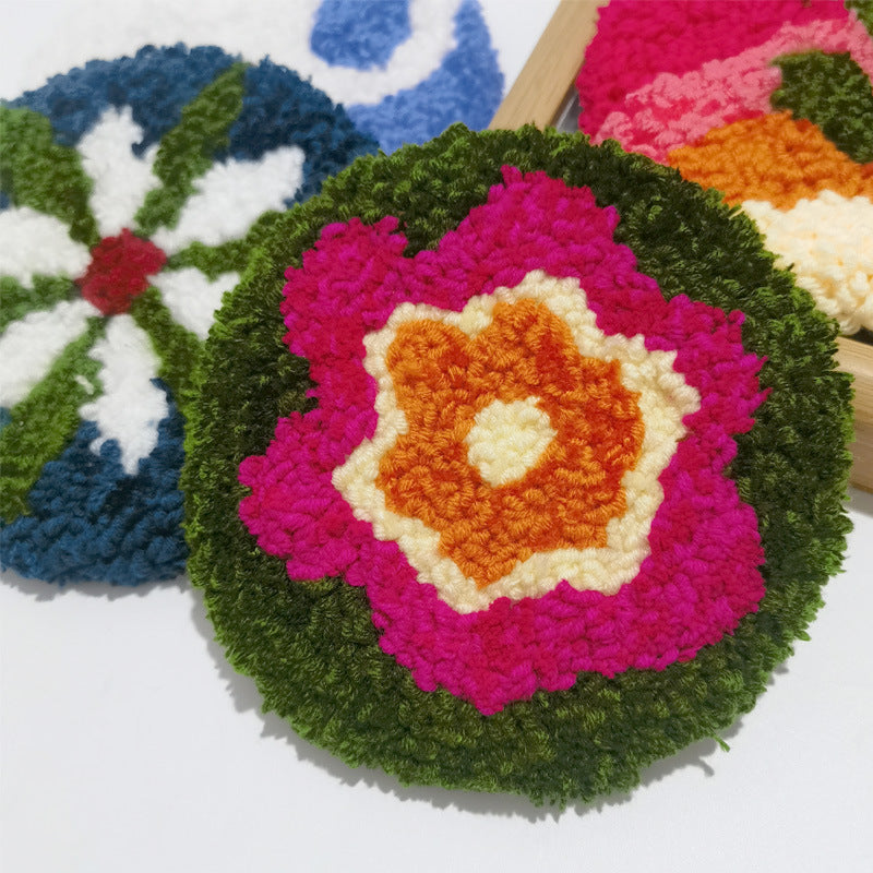 DIY Embroidery Kit for Plush Coasters with Flower Motif