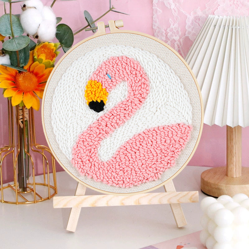 Pink Swan Plush Coaster DIY Embroidery Kit
