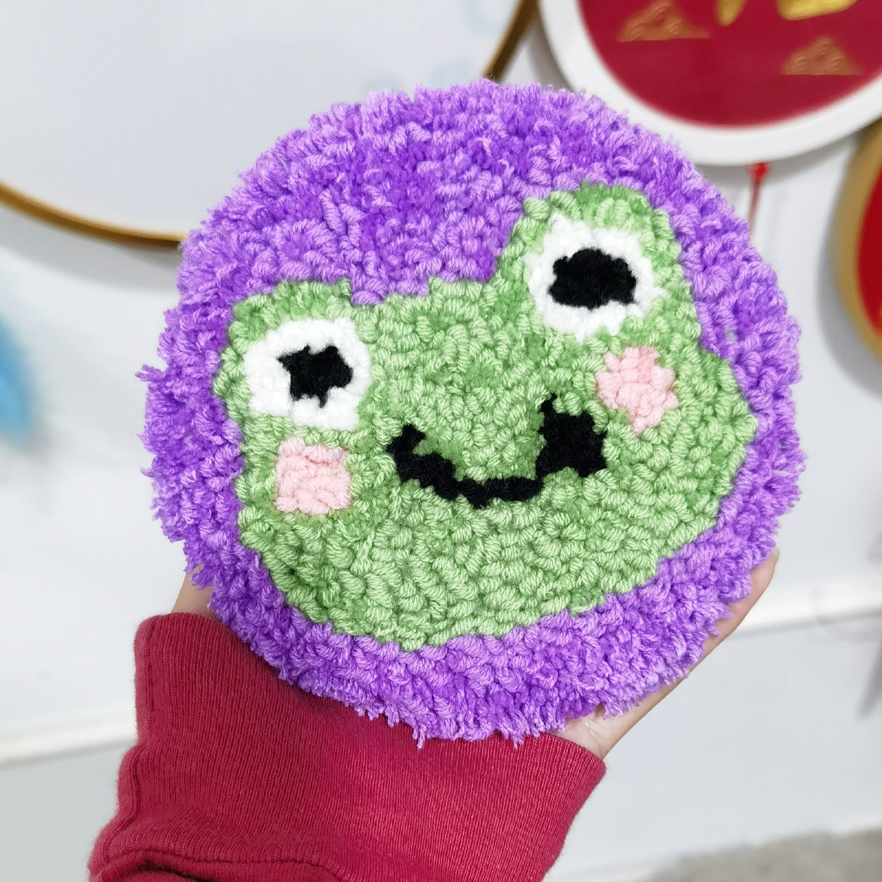 Frog-Patterned Coaster DIY Embroidery Kit