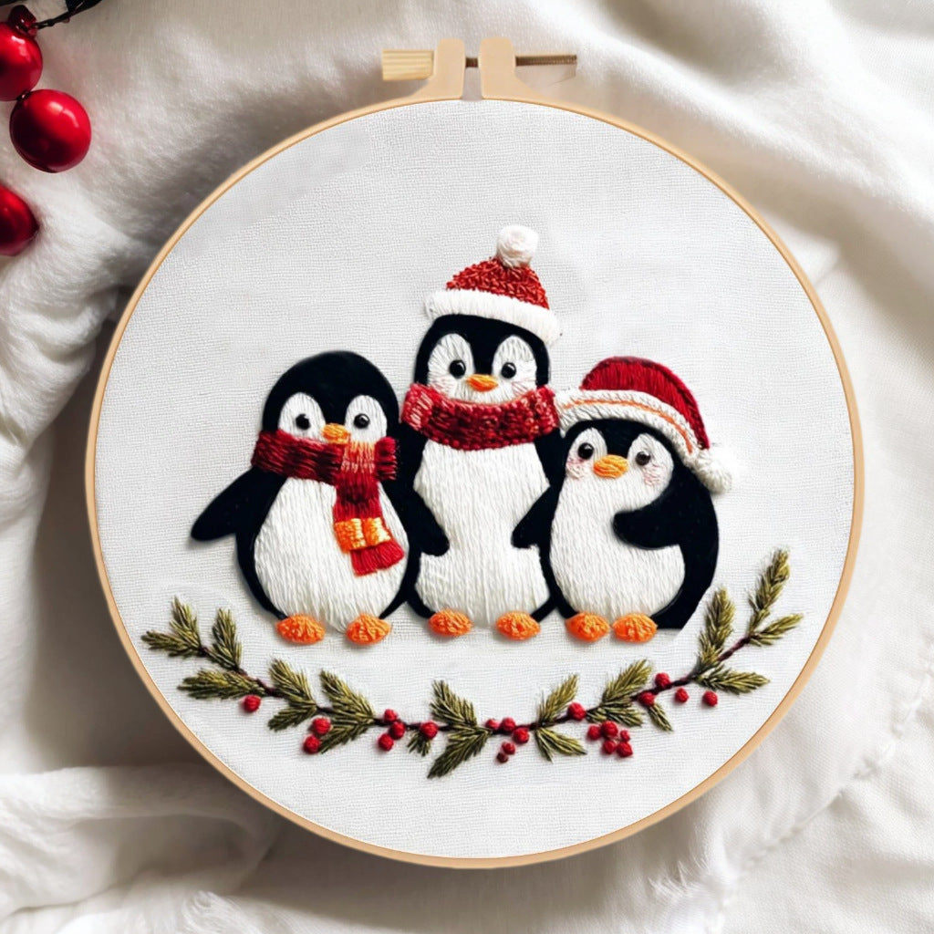 Christmas Penguin Embroidery DIY Material Kit