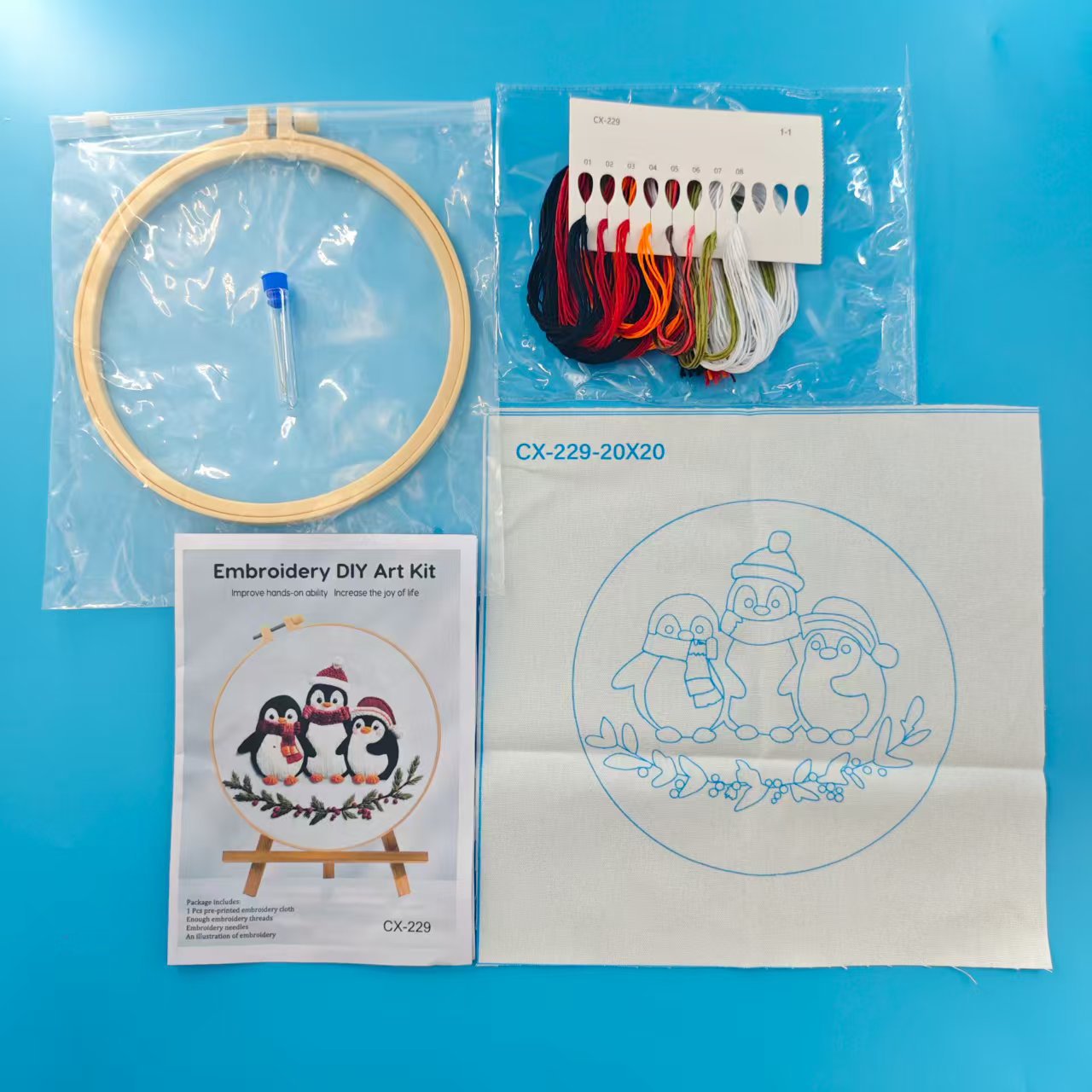 Christmas Penguin Embroidery DIY Material Kit