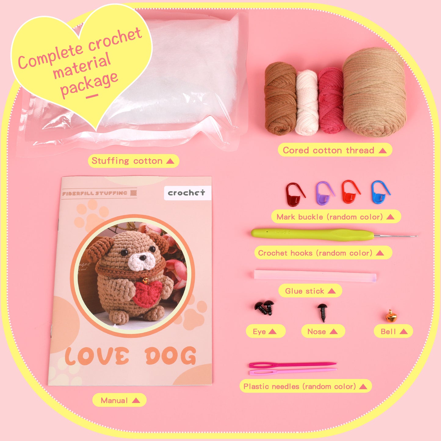 Puppy Crochet DIY Material Kit and Components