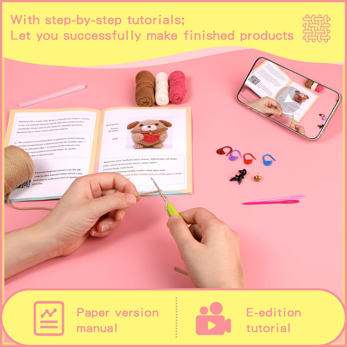 Puppy Crochet DIY Material Kit and Components