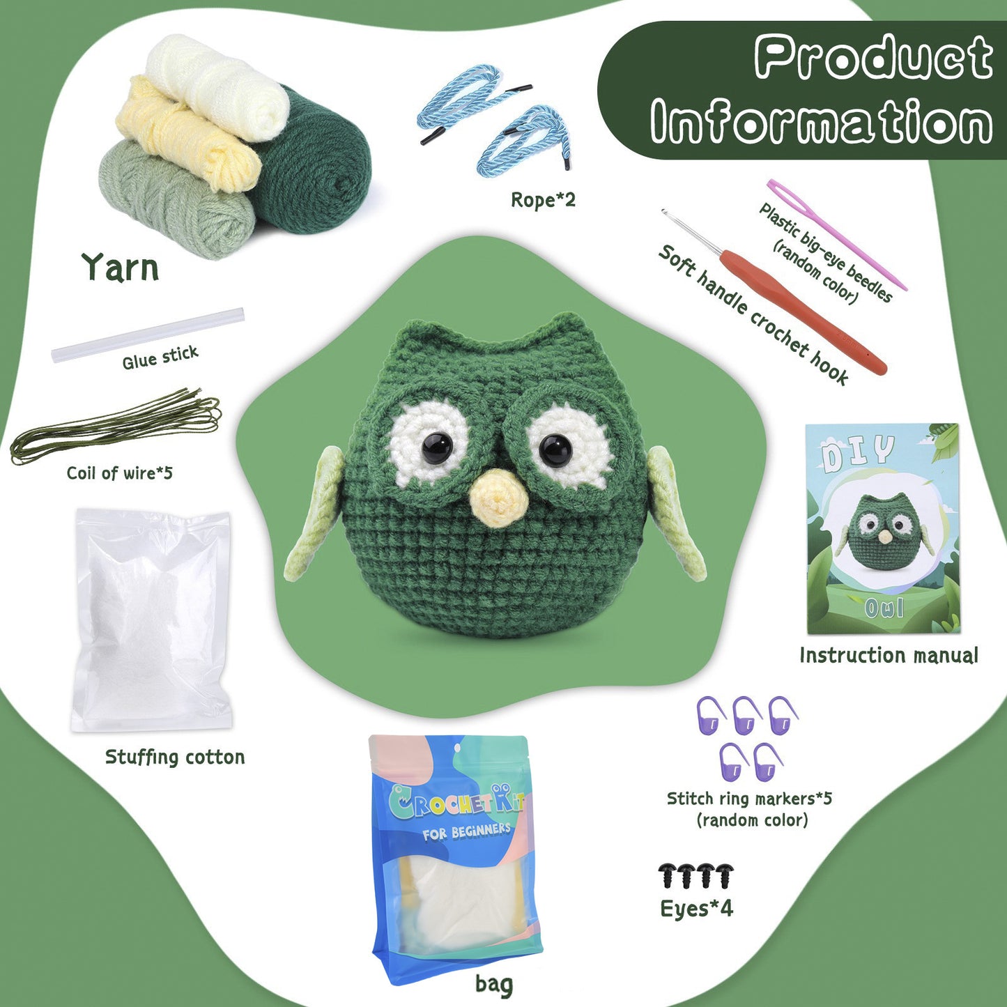 Owl Plush Craft Kit Handmade DIY Crochet Material Kit
