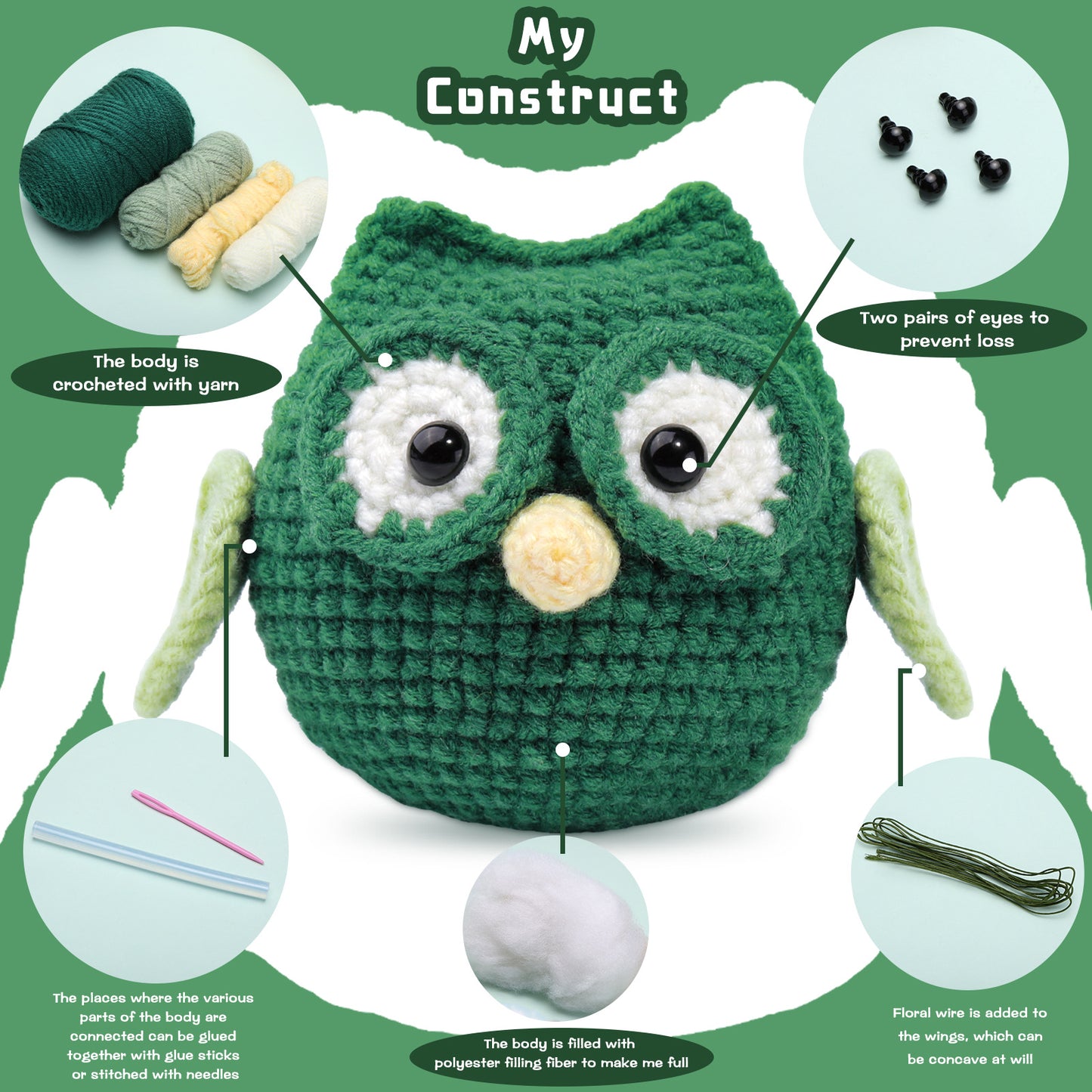 Owl Plush Craft Kit Handmade DIY Crochet Material Kit